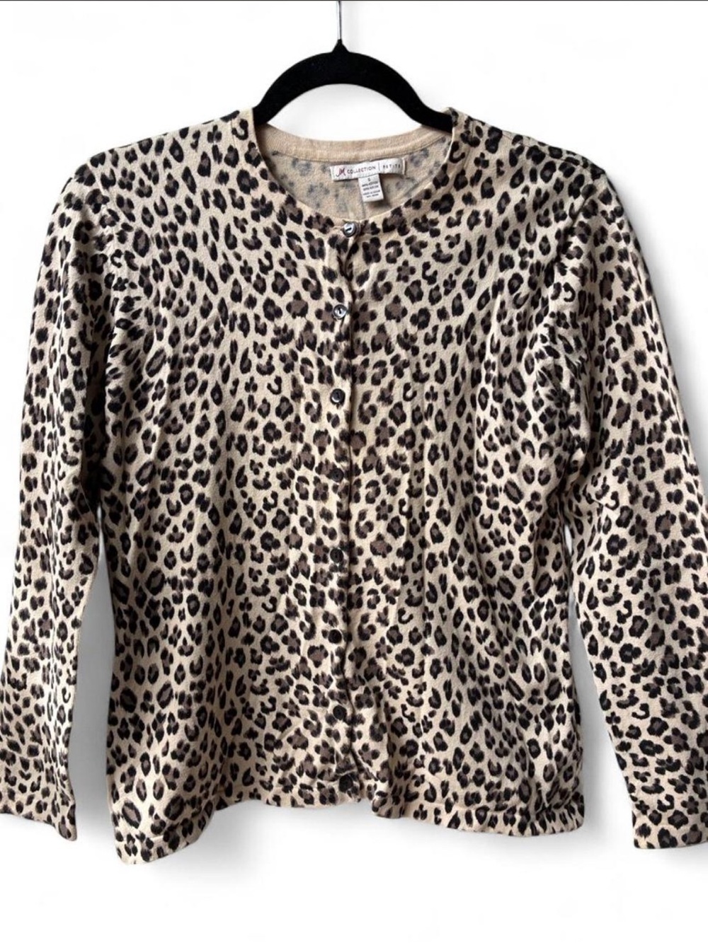 JM Collection Leopard Print Button-Front long sleeve Cardigan Brown black Sp